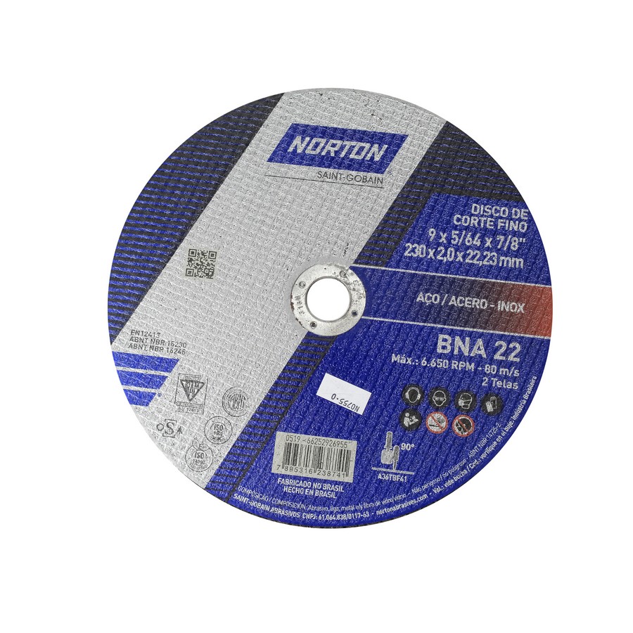 Disco de Corte Metal NORTON BDA08 - 115mm - Centro Deprimido