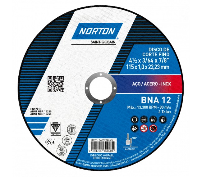 DISCO PARA METAL NORTON T41 4 1/2 X 1.0 MM BNA12