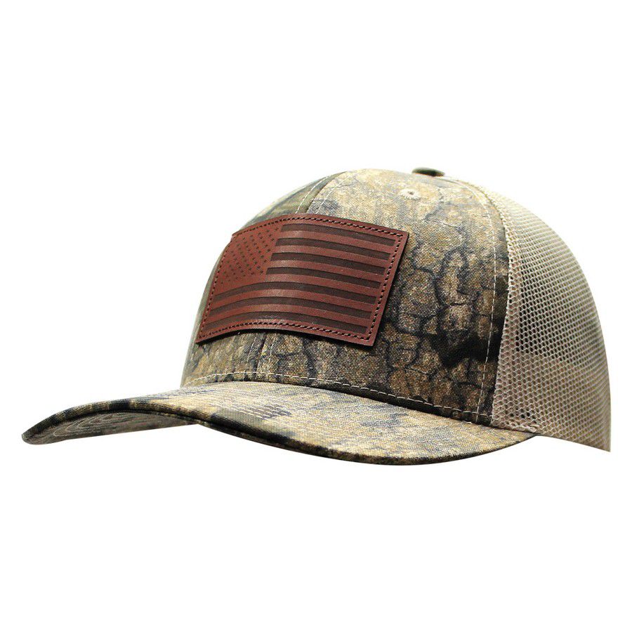 GORRA OUTDOOR USA771CAMO-RTT LEATHER PACH FLAG REALTREE TIMBER/TAN