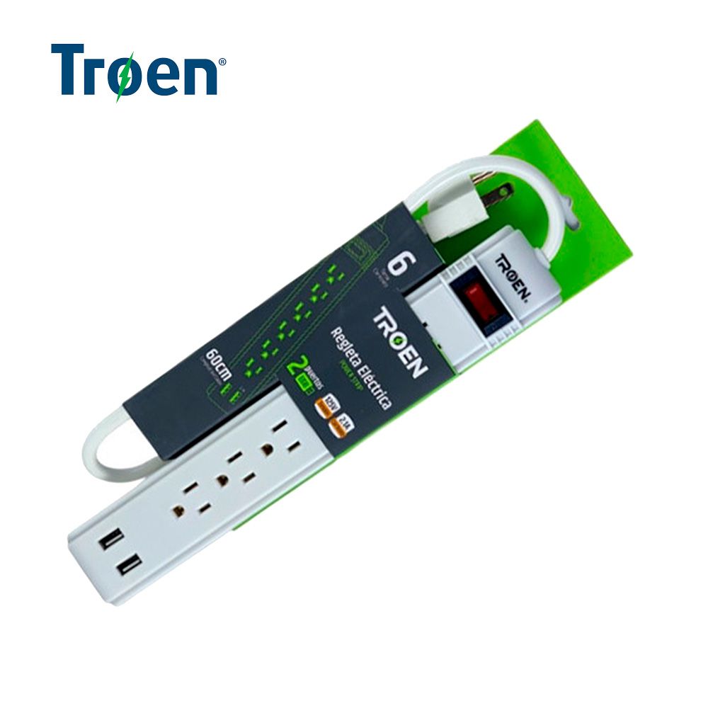REGLETA TROEN 6 SAL + 2USB ETR-J1502