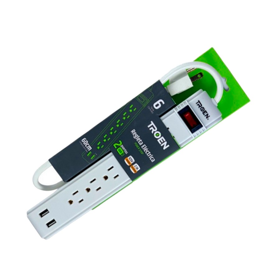 REGLETA TROEN 6 SAL + 2USB ETR-J1502