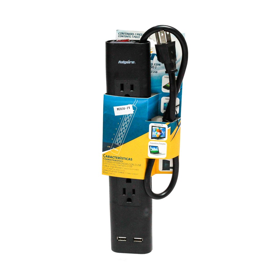 REGLETA FULGORE 6SAL + 2USB FU1035 (DESC)