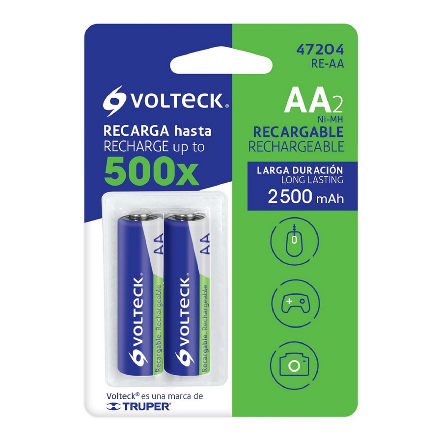 BATERIAS RECARGABLES (2) LARGA DURACION AA TRUPER/VOLTECK 47204