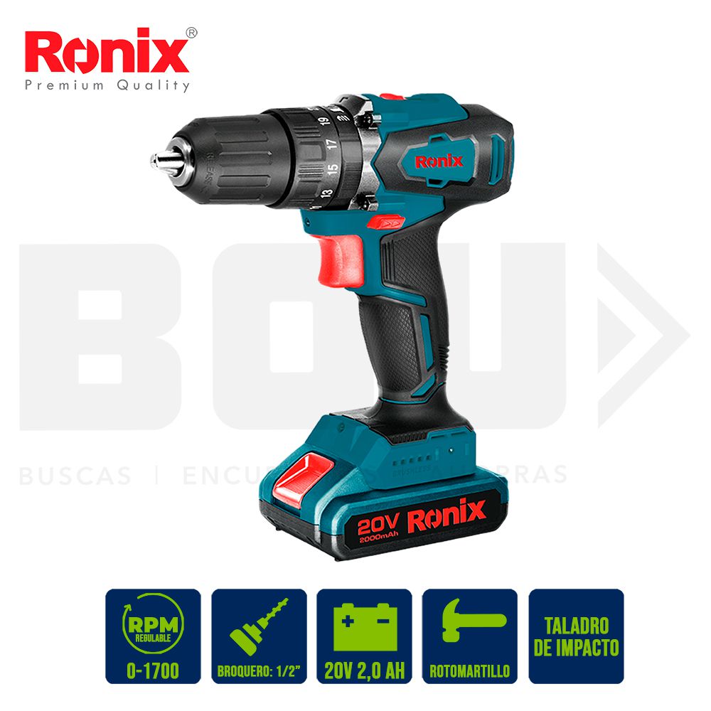TALADRO PERC. INAL. 1/2PLG. 20V BAT + CARGA. RONIX 8900 8990 (NC)