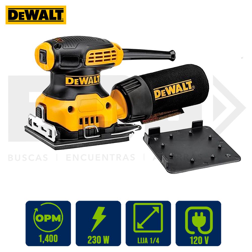 LIJADORA ORBITAL DE PALMA 1/4 DE LIJA 230W CON BOLSA DEWALT DWE6411-B3