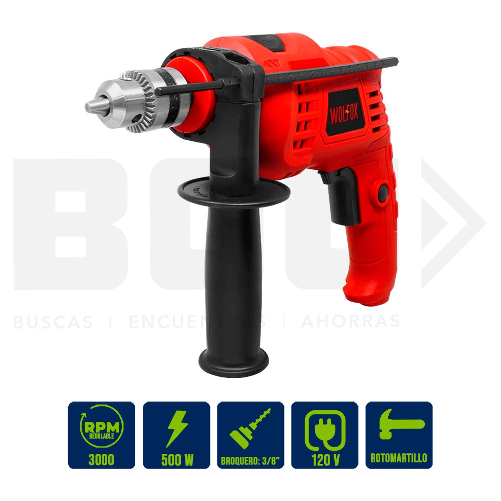 TALADRO ELECT. 3/8 PULG WOLFOX 500W WF0777 (DESC)