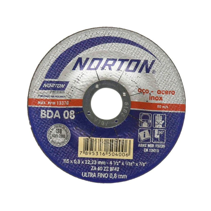 DISCO PARA METAL NORTON CONICO T42  0.8MM X 4 1/2 BDA08