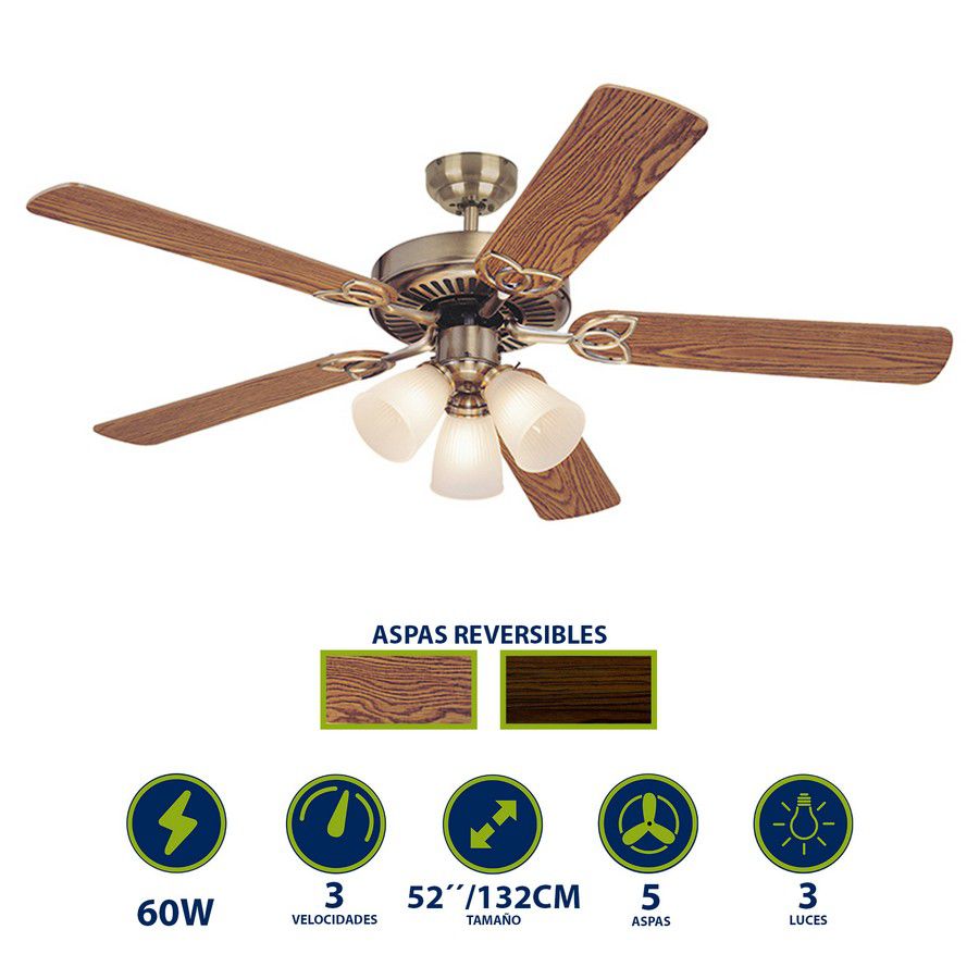 VENTILADOR VINTAGE 52 PULG BRONCE ANTIGUO 78042 (DESC)