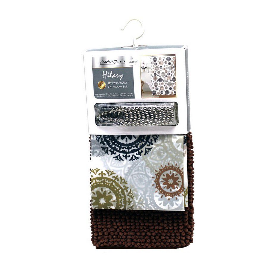 CORTINA PARA BAÑO CON ALFOMBRA 14 PCS HILARY SCR-HIL-001