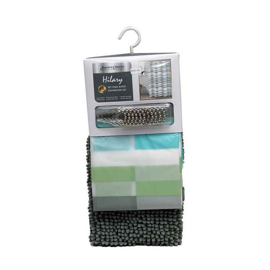 CORTINA PARA BAÑO CON ALFOMBRA 14 PCS HILARY SCR-HIL-006