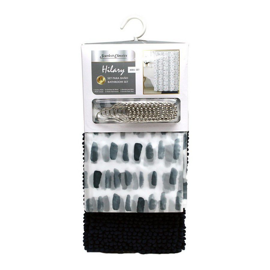 CORTINA PARA BAÑO CON ALFOMBRA 14 PCS HILARY SCR-HIL-007