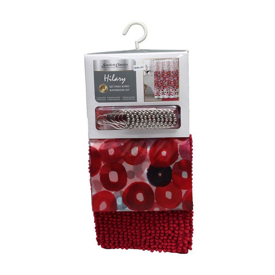CORTINA PARA BAÑO CON ALFOMBRA 14 PCS HILARY SCR-HIL-005