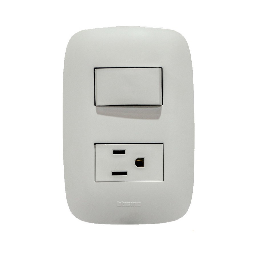 SWITCH Y TOMA POLAR. VERTICAL INTEG. BLANCO DOMINO SENCIA BTICINO AP5231 (DESC)