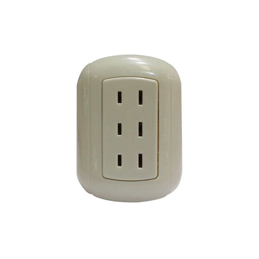 TOMA TRIPLE SENCILLO INTEGRADO SUPERFICIAL MARFIL OVAL BTICINO P68