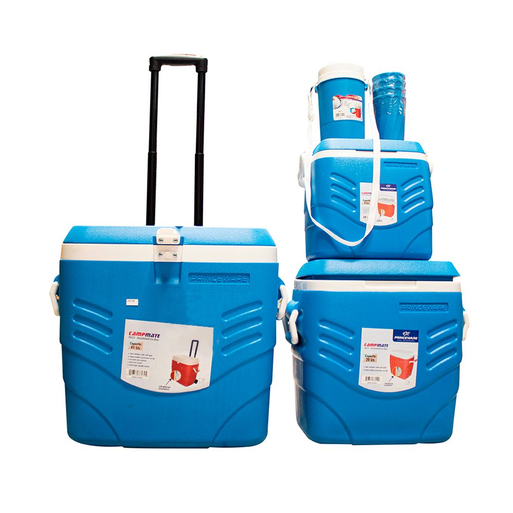 COMBO HIELERA CON RUEDAS 41LTS + 2 HIELERAS + 1 TERMO + 4 VASOS 8PCS 3623-C4