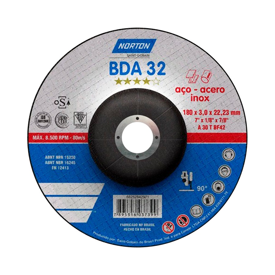 DISCO PARA METAL NORTON CONICO T42  3.0MM X 4 1/2 BNA32