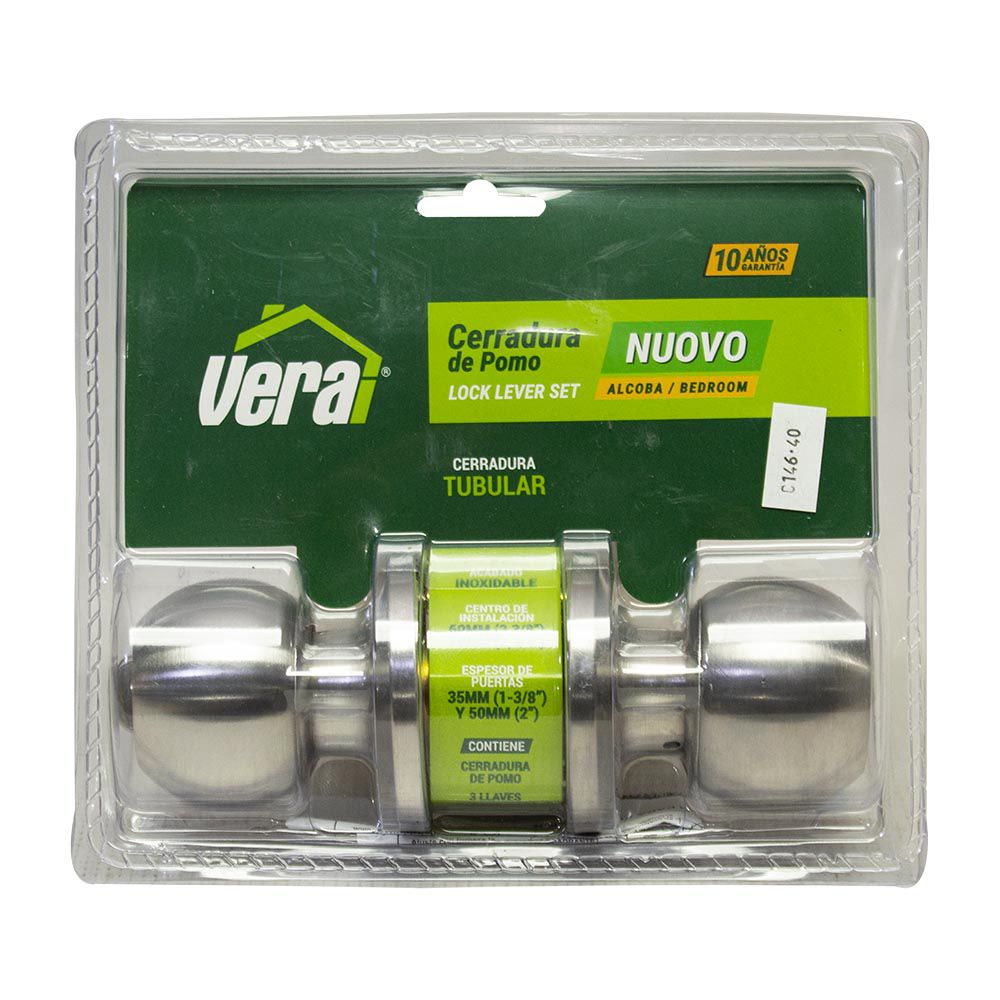 CERRADURA VERA POMO C/LLAVE ACERO INOX 46138
