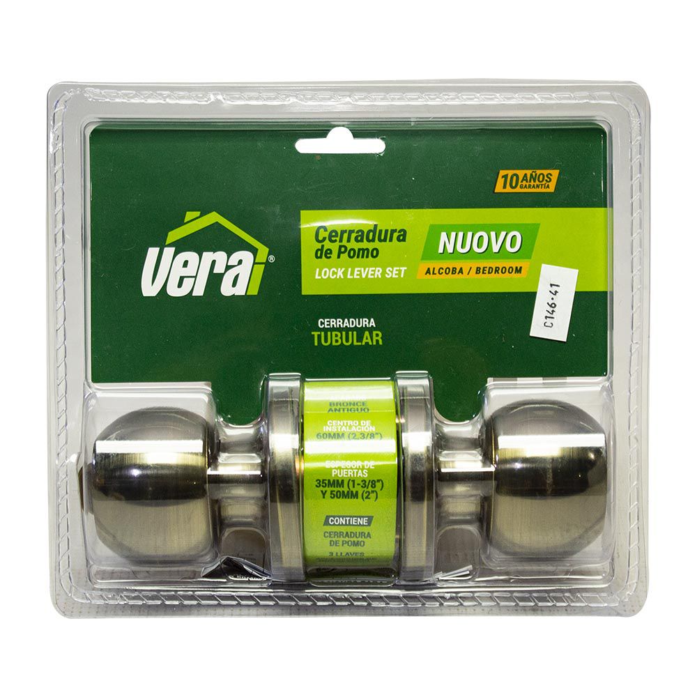 CERRADURA VERA POMO C/LLAVE BRONCE ANT. 46142