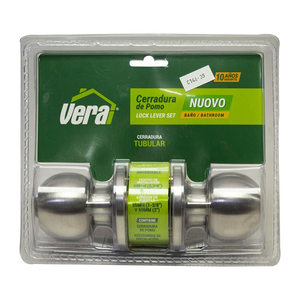 CERRADURA VERA POMO S/LLAVE ACERO INOX. 46139