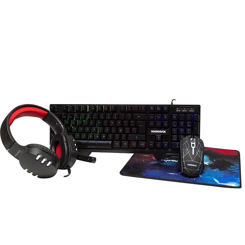 COMBO 4 EN 1 TECLADO + MOUSE+ AUDIFONO TIPO DIADEMA + MOUSE PAD MAGNAVOX MGA2112-M0