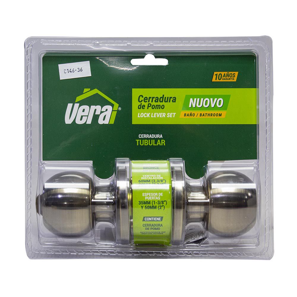 CERRADURA VERA POMO SIN LLAVE BRONCE ANT. 46143