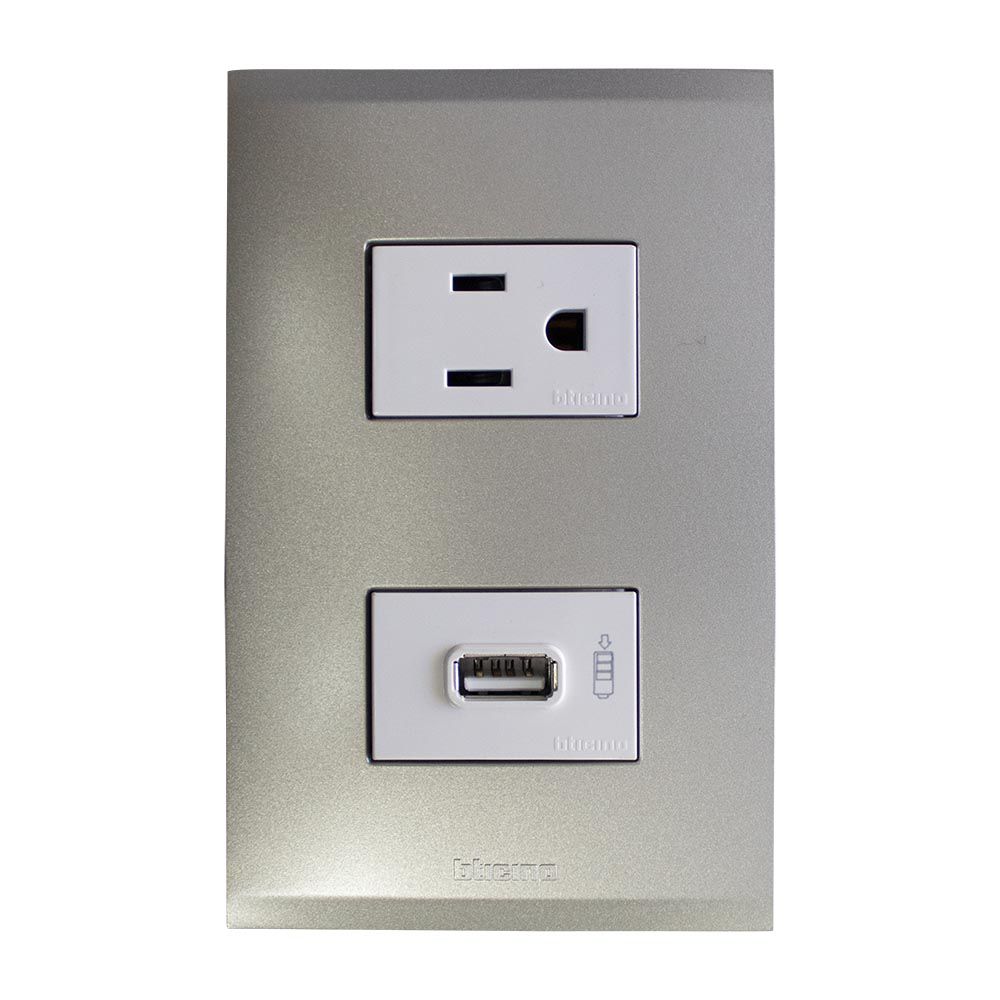 TOMA DOBLE POLARIZADO CON PUERTO USB CHAMPAGNE NOBILE BTICINO AF2231USBEBCH (NC)