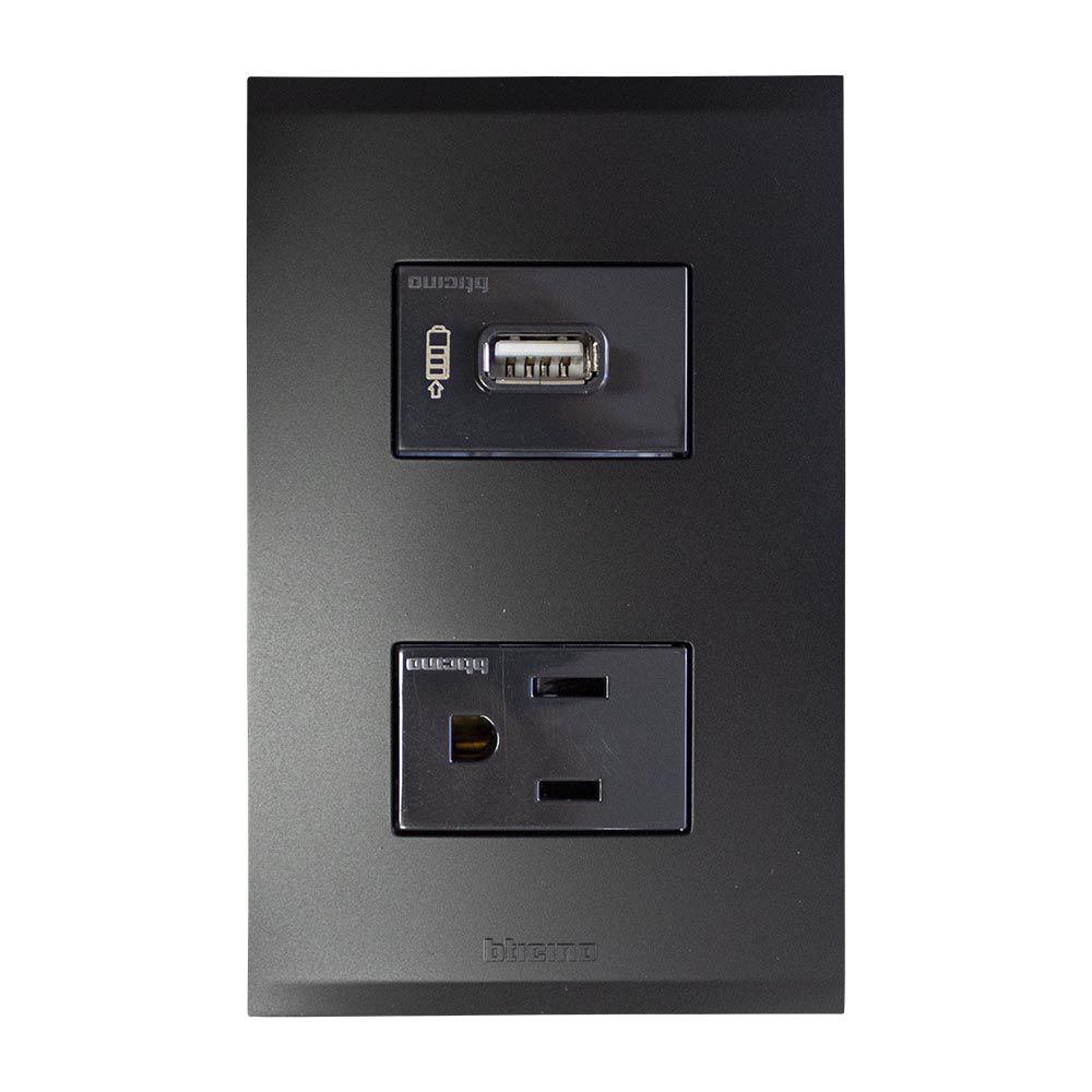 TOMA DOBLE POLARIZADO CON PUERTO USB NEGRO NOBILE BTICINO AF2231USBEANG (NC)