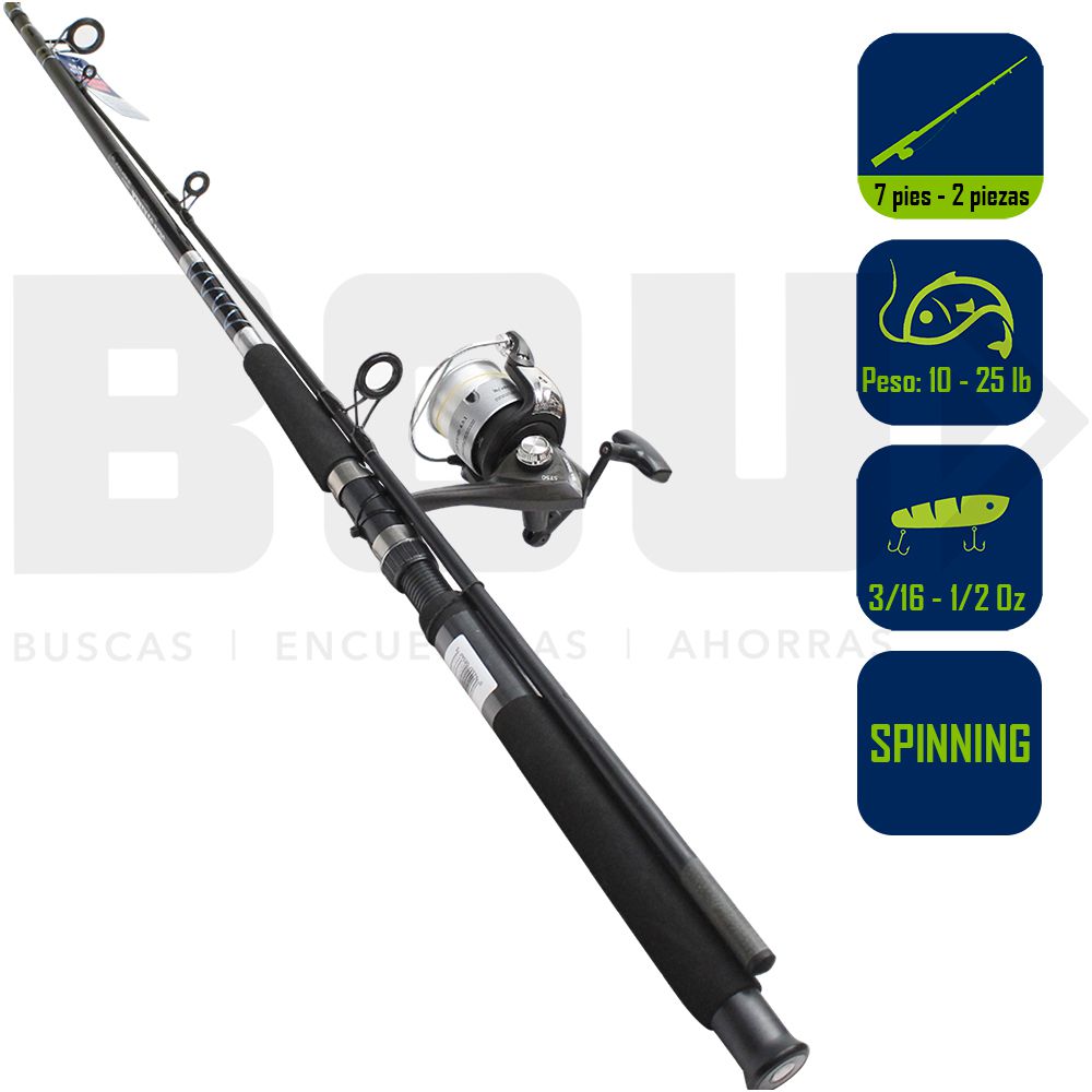 CAÑA PESCA  CON CARRETE  SURF SPINNING SEA STRIKER 7 PIES 2 PZAS ST5070