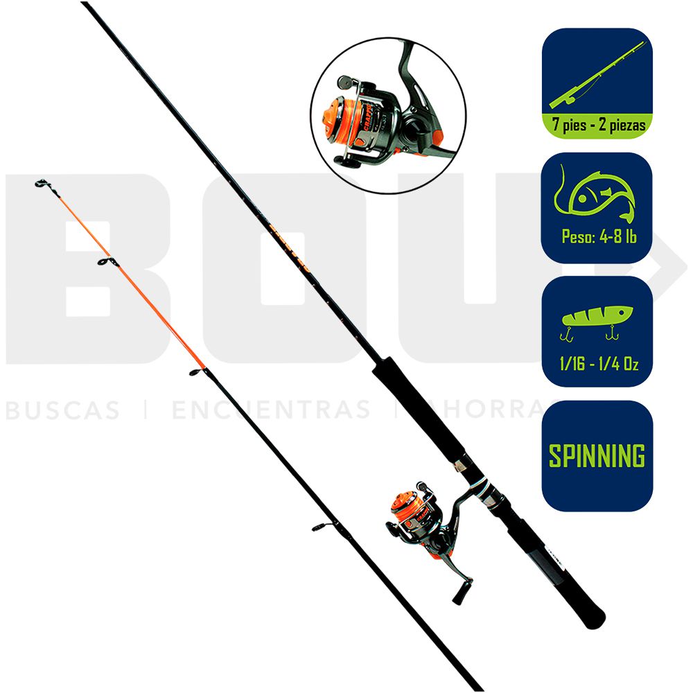 CAÑA PESCA  CON CARRETE  SPINNING ZEBCO 7 PIES CRFUL702LA.NS4