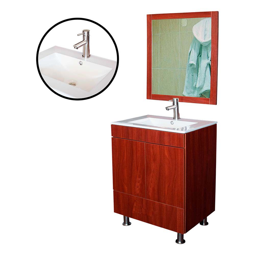 TOCADOR BAÑO YKL-JH-V7 DARK RED LLAVE/TUBO ABASTO/ESPEJO (23.6X18.11X33.46)