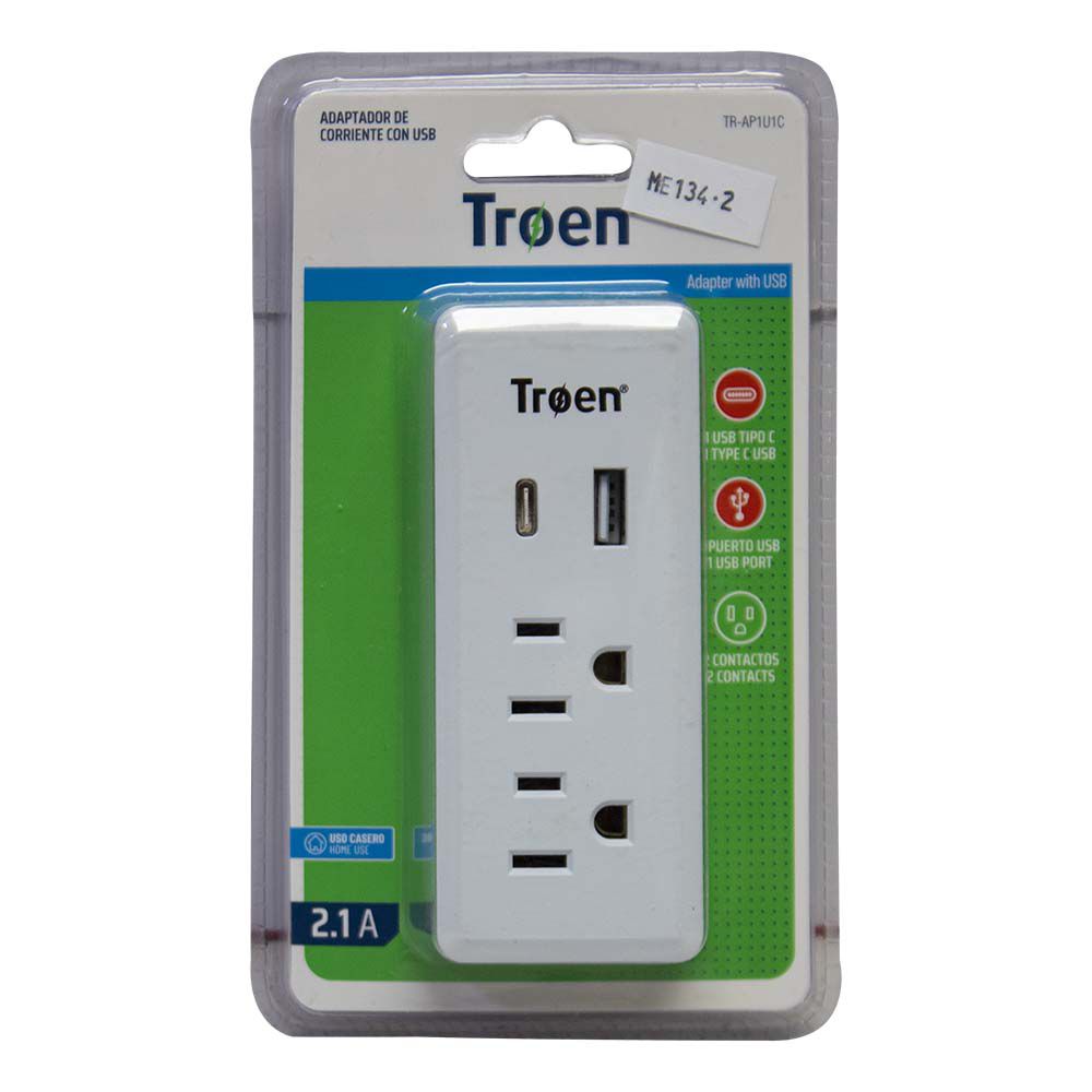 TOMA CTE. MULTICONTACTO DOBLE POLARIZADO +USB +C TR-AP1U1C