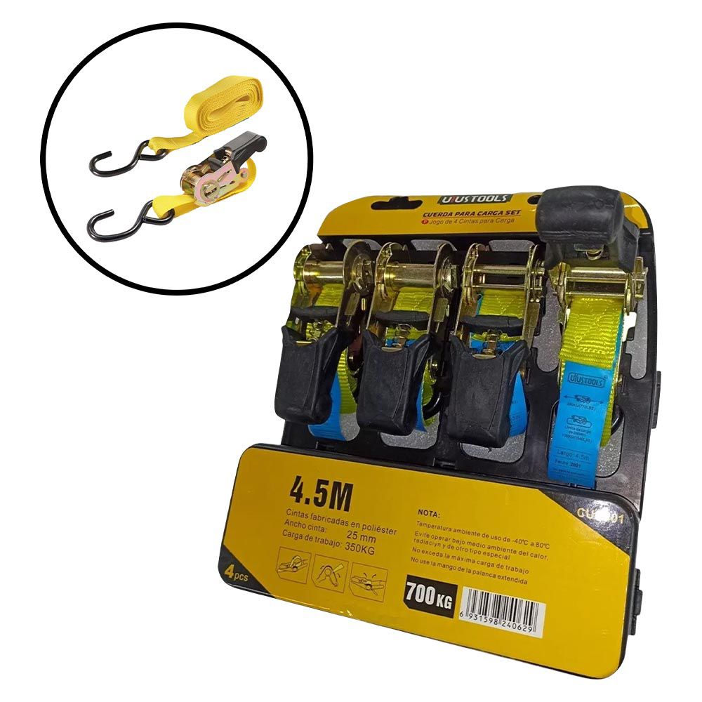 CINCHO TENSOR CON RATCHET 1 PULG X 5 MTRS X 0.7 T 4PCS CUC401