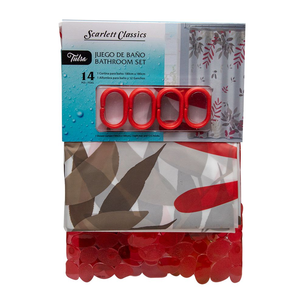CORTINA PARA BAÑO CON ALFOMBRA 14 PCS SCR-TUL-002