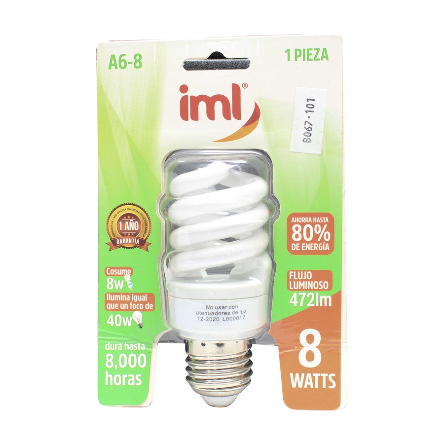 BOMBILLO AHORR. 8W MINI ESPIRAL. IML A6-8 (NC)