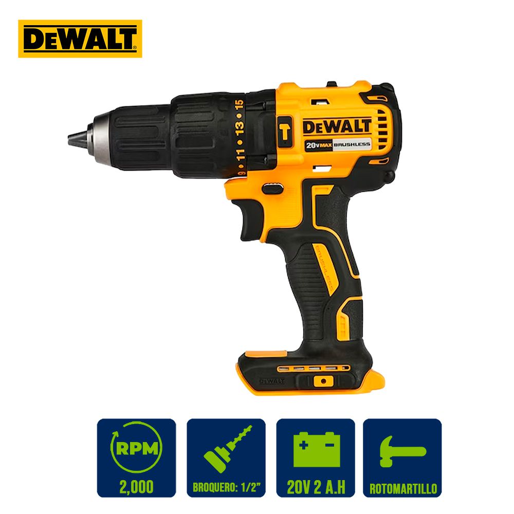 TALADRO PERCUTOR 1/2PLG. INAL. 20V C/ BATERIA Y CARGADOR DEWALT DCD7781D1 (PR)