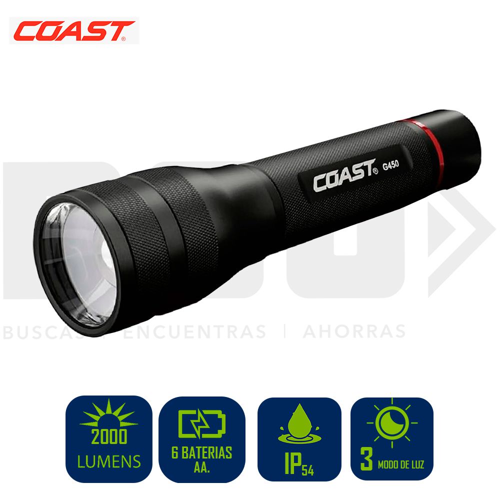LAMPARA DE MANO LED COAST 6XAA 2000LM X 320M - G450