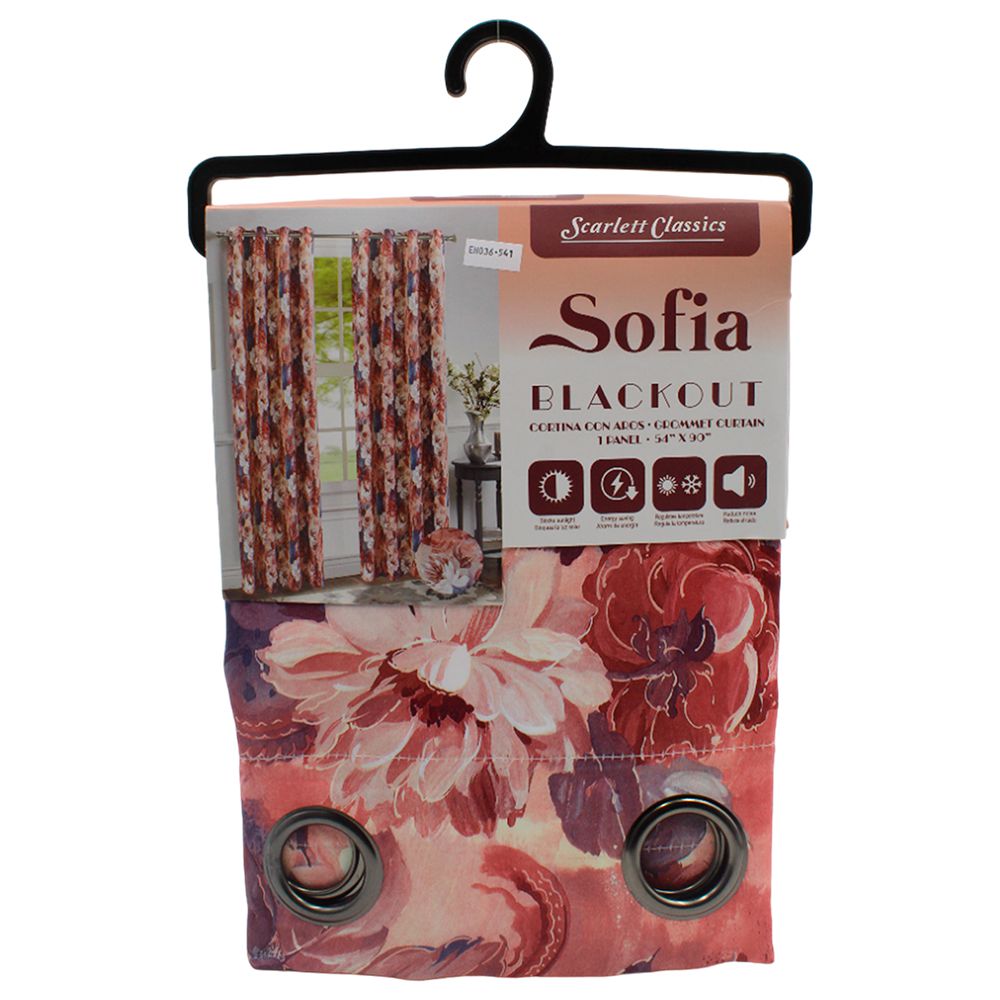 CORTINA PARA SALA BLACKOUT SOFIA 54 X 90 ROJO/FLORES SCR-3251