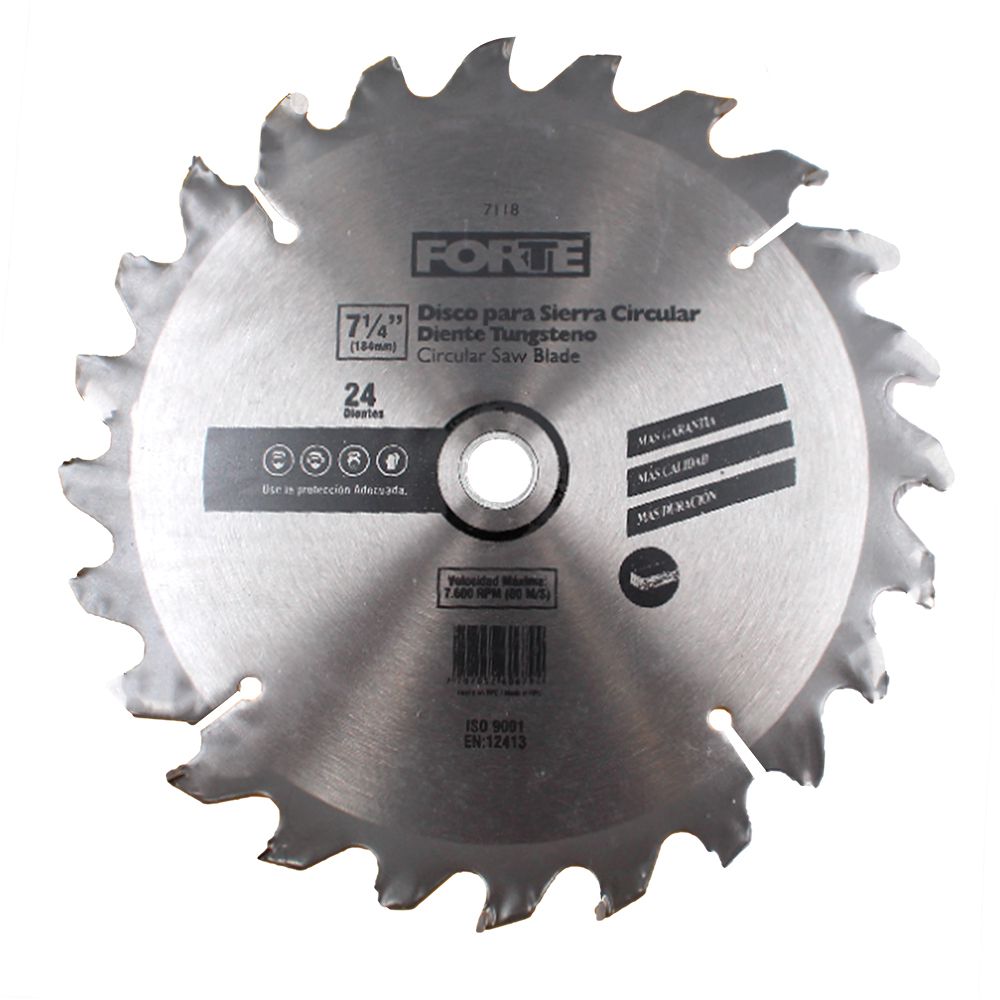 DISCO PARA SIERRA CIRC. TUNGS. PARA MADERA FORTE 7 1/4 X 24D X 5/8 7118
