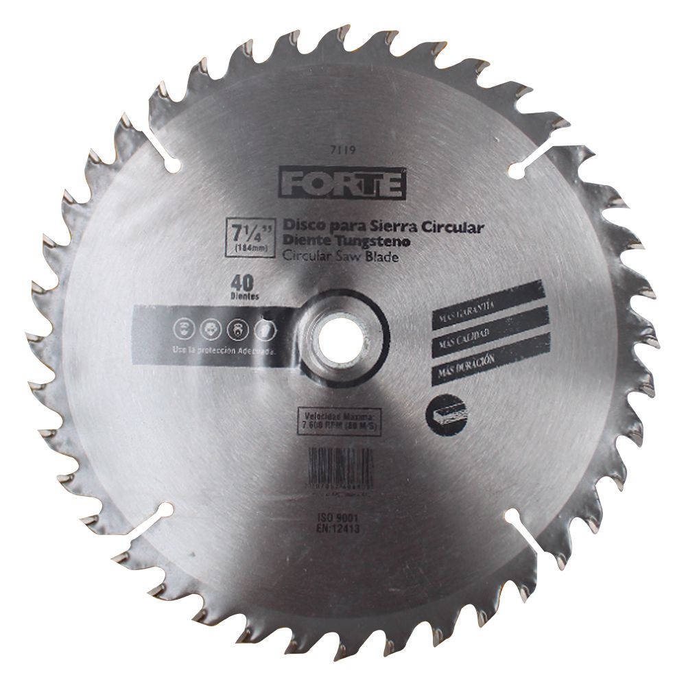 DISCO PARA SIERRA CIRC. TUNGS. PARA MADERA FORTE 7 1/4 X 40D X 5/8 7119