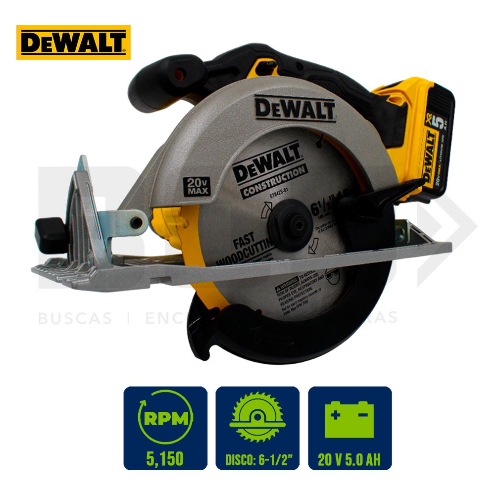 SIERRA CIRCULAR INAL. 6-1/2PLG. 20V C/BAT. Y CARG. DEWALT DCS391P1