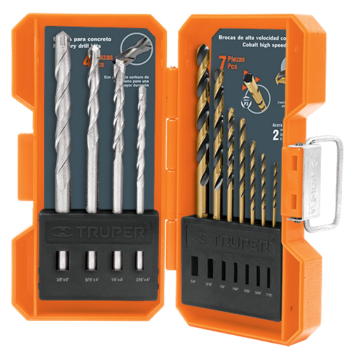 KIT DE 11 BROCAS ALTA VEL. METAL Y CONCRETO CON ESTUCHE TRUPER 11335