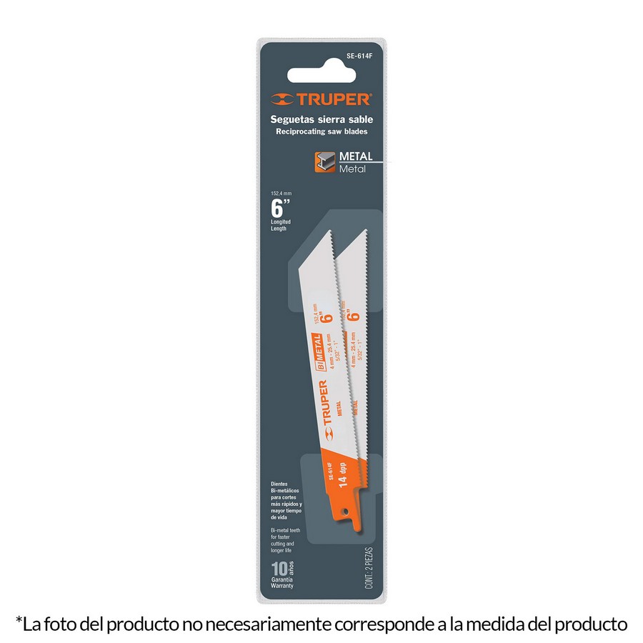 SEGUETAS PARA SIERRA RECIPROCA METAL 24DPP 6PULG TRUPER 10797 (PAR)