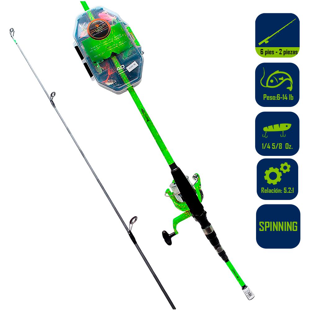 CAÑA PESCA  CON CARRETE  SPINNING 6 PIES 6 PULG R2FISH R2F4-BA/S