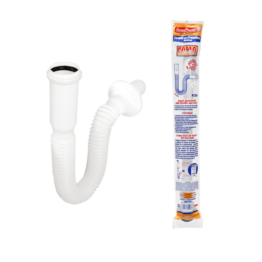 SIFON PVC FLEXIBLE P/LAVABO C/REJILLA BLANCA 1 1/4 PULG 9770