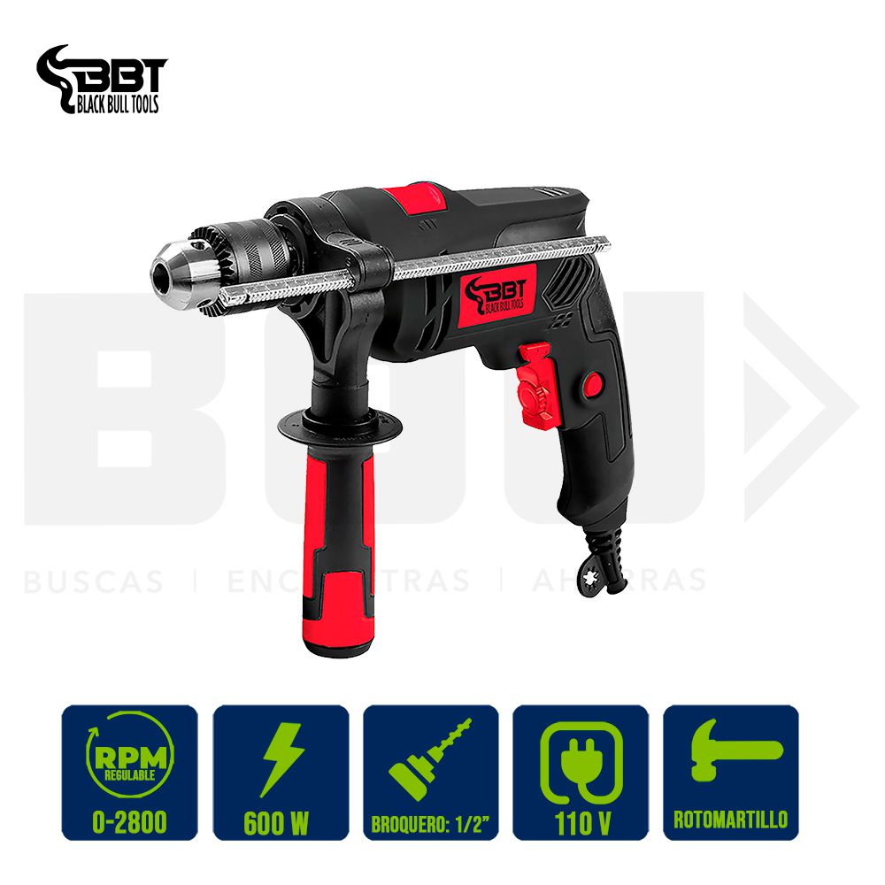 TALADRO ROTOMARTILLO ELECT. 1/2PLG. 600W 110V 2800RPM VEL. VARIAB. BBT KZ39