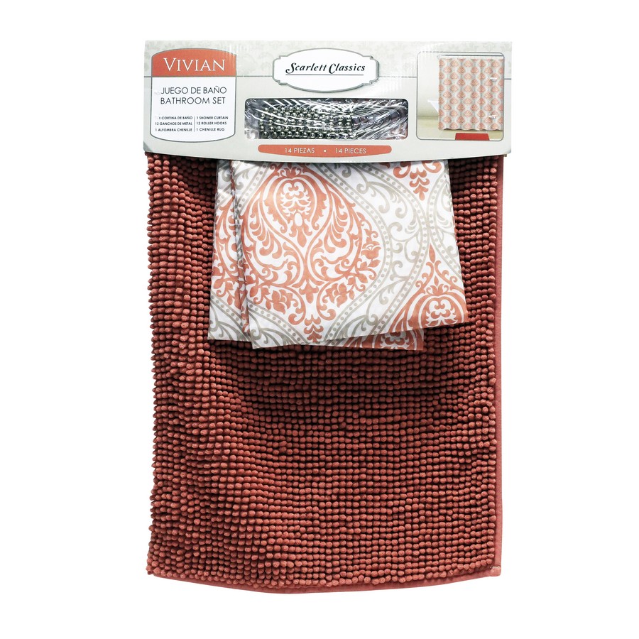 CORTINA P/BAÑO C/ALFOMBRA 14 PCS CORAL BA-822