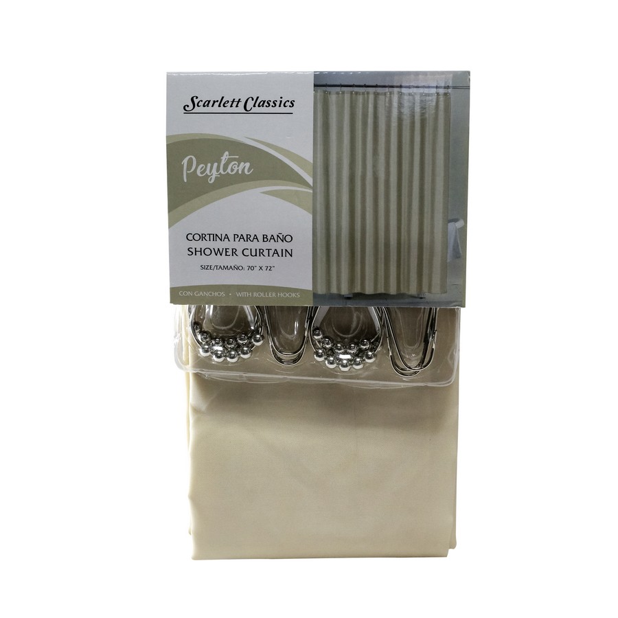 CORTINA PARA BAÑO CON GANCHOS BEIGE PEYTON SCR-1785-BEI (DESC)