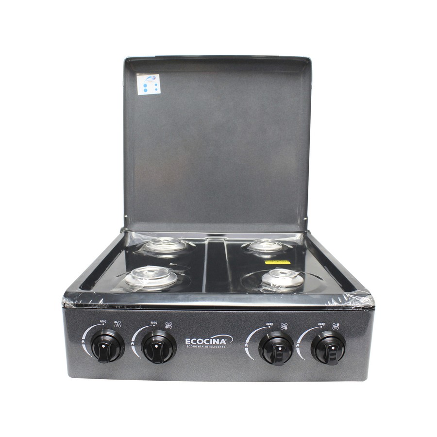 COCINA DE MESA CON TAPADERA GAS 4Q GRIS ECOCINA