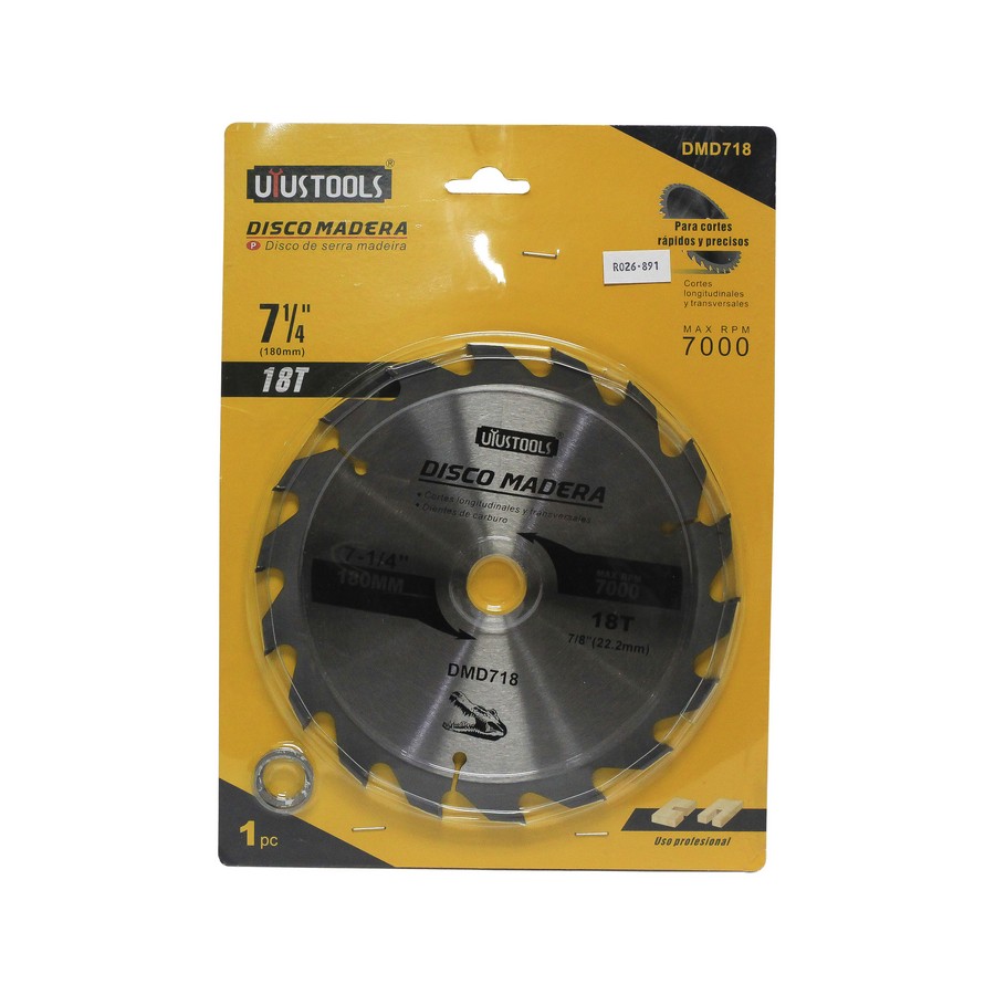DISCO P/SIERRA CIRC. TUNGS. P/MADERA UYUS 7 1/4 X 18D X 7/8 DMD718