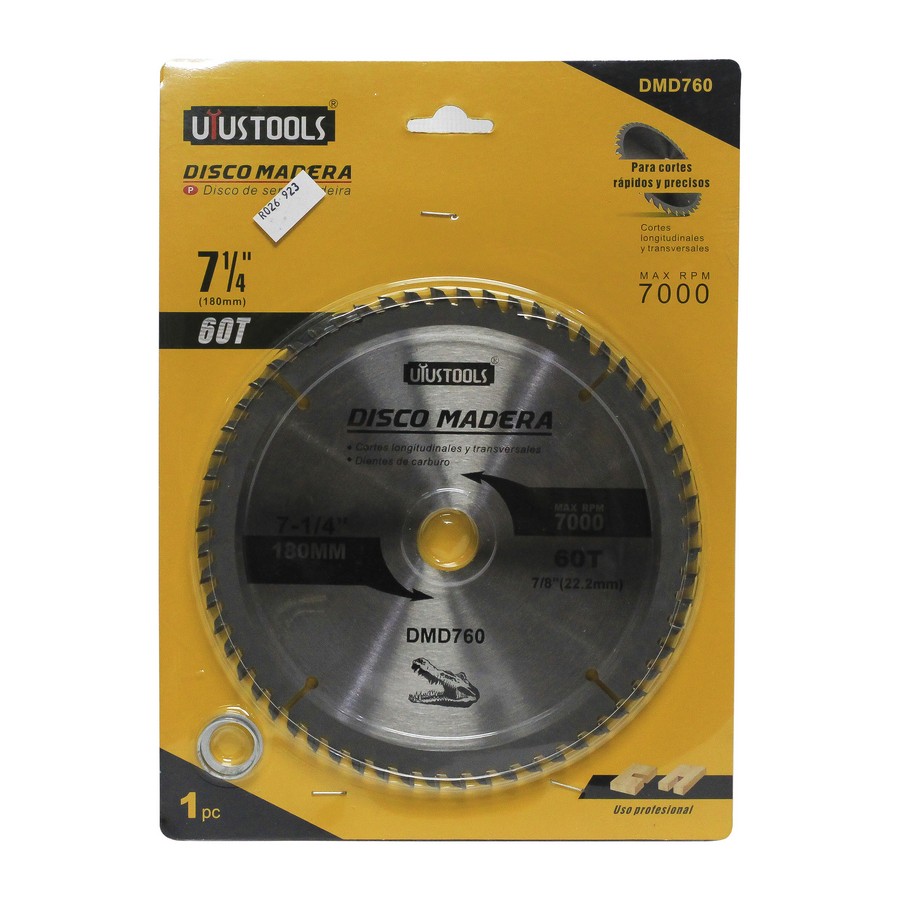 DISCO PARA SIERRA CIRC. TUNGS. PARA MADERA UYUS 7 1/4 X 60D X 7/8 DMD760
